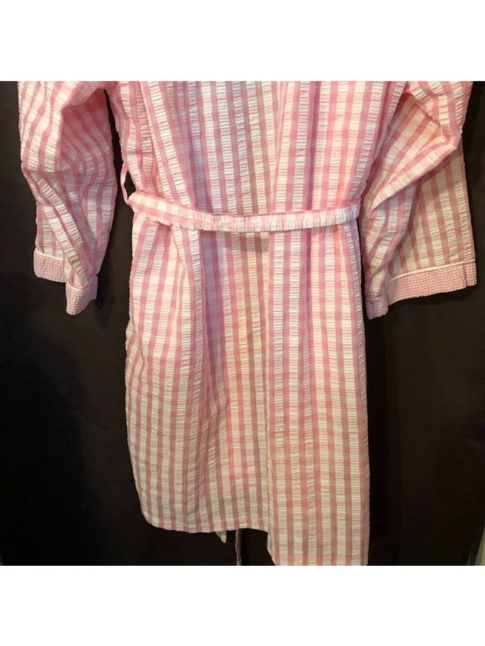 vintage adonna plaid bathrobe pink white belted knee high sheer open front READ - Picture 6 of 6
